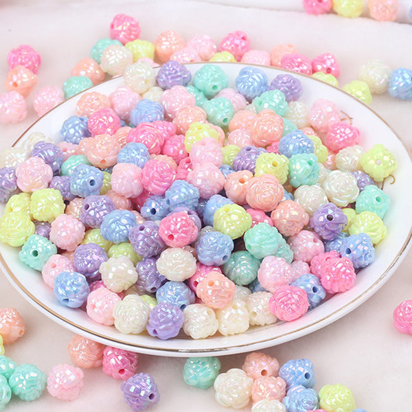 Flower Plated Colorful Acrylic Beads, 500g, MBAC6038