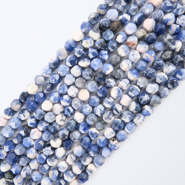 Natural Faceted Sodalite Beads, Natural Color, 8mm, 1 Strand, MBGESOD010