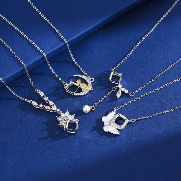 925 Sterling Silver Pendant Setting, Square 6mm Faceted Stone, Includes Chain, 1 Piece, MFJS3001