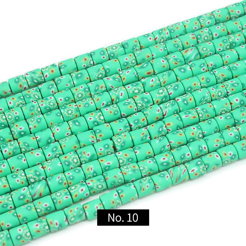 6*6mm Colored Pattern Cylindrical Polymer Clay Beads, 1 Strand, MBCL027, No.1-10