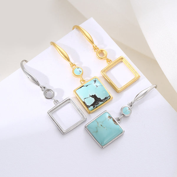 925 Sterling Silver Earring Setting, Suitable for Square Cabochons, 1 Pair, MFJS6026