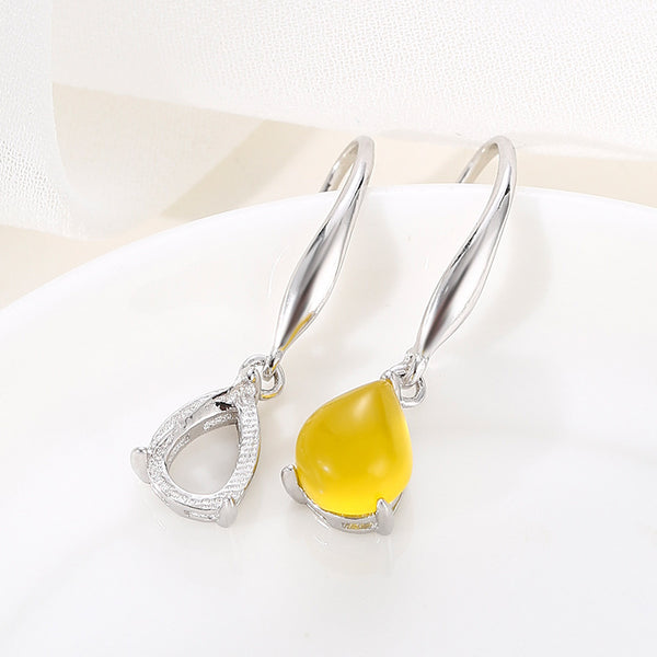925 Sterling Silver Earring Setting, Suitable for Pear Cabochons, 1 Pair, MFJS6030