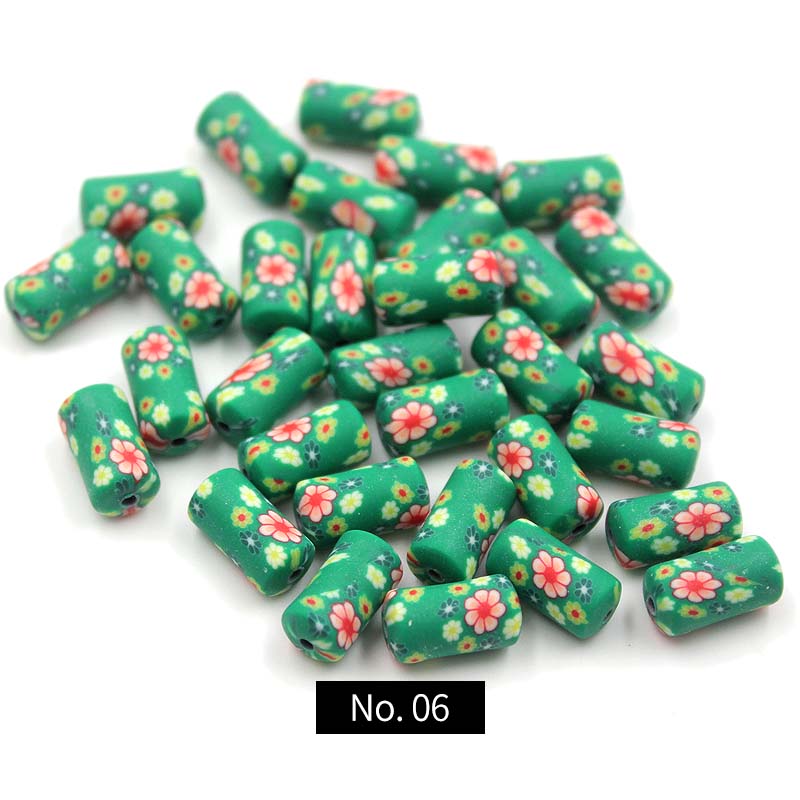 6*12mm Colored Pattern Cylindrical Polymer Clay Beads, MBCL026, No.1-8