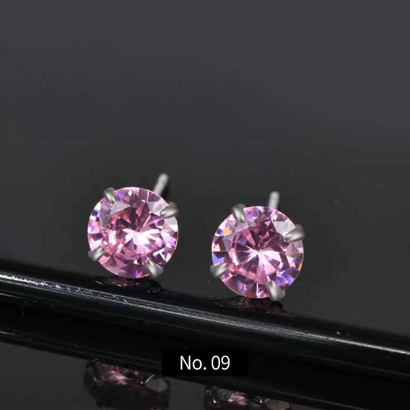 S999 Sterling Silver Inlaid Colorful Zircon Earrings, FESI010