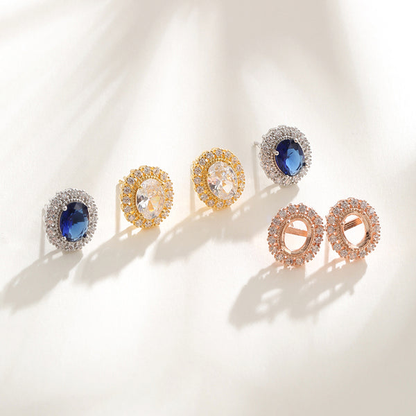 925 Sterling Silver Earring Setting, Suitable for Oval Faceted Gemstones, 1 Pair, MFJS5013