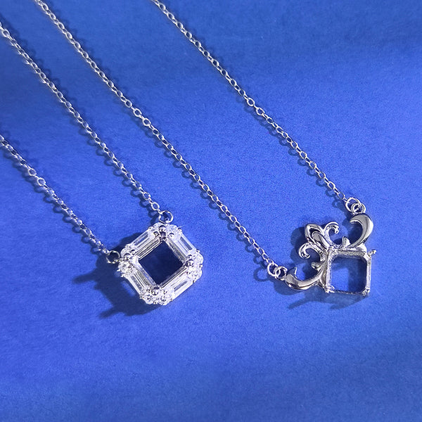 925 Sterling Silver Pendant Setting, Square 7mm Faceted Stone, Includes Chain, 1 Piece, MFJS3003