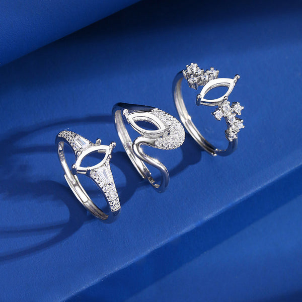 925 Sterling Silver Ring Setting, Marquise 4×8 mm Faceted Stone, Adjustable, 1 Piece, MFJS1048