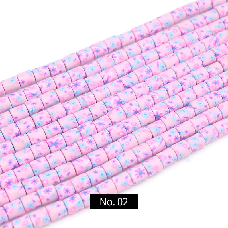 Cuentas cilíndricas de arcilla polimérica con patrón de colores de 6 * 6 mm, 1 hebra, MBCL027, No.1-10