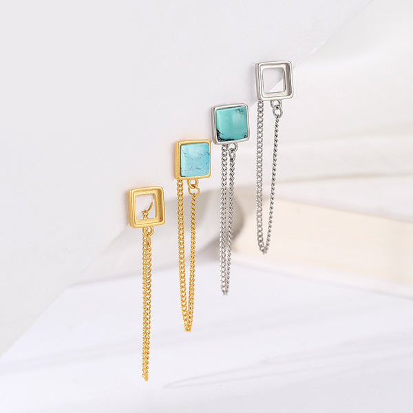 925 Sterling Silver Earring Setting, Suitable for Square Cabochons, 1 Pair, MFJS6027