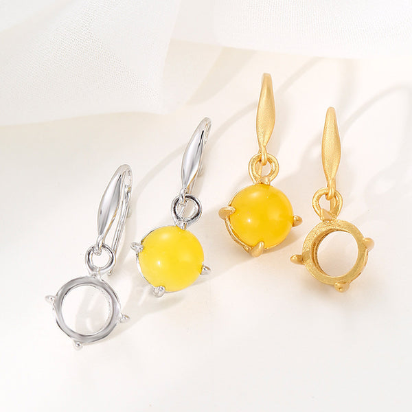 925 Sterling Silver Earring Setting, Suitable for Round Cabochons, 1 Pair, MFJS6019