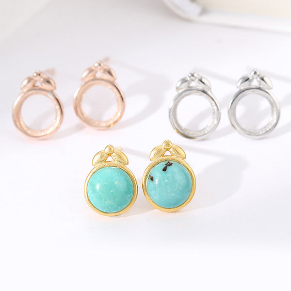 925 Sterling Silver Earring Setting, Suitable for Round Cabochons, 1 Pair, MFJS6017