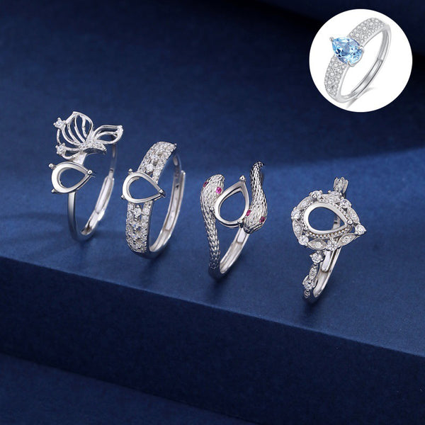 925 Sterling Silver Ring Setting, Pear 5×7 mm Faceted Stone, Adjustable, 1 Piece, MFJS1041