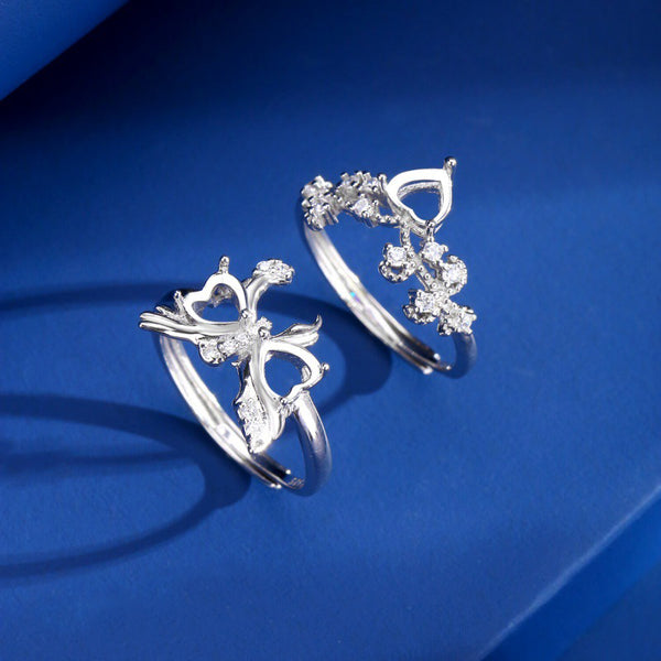 925 Sterling Silver Ring Setting, Heart 5mm Faceted Stone, Adjustable, 1 Piece, MFJS1035