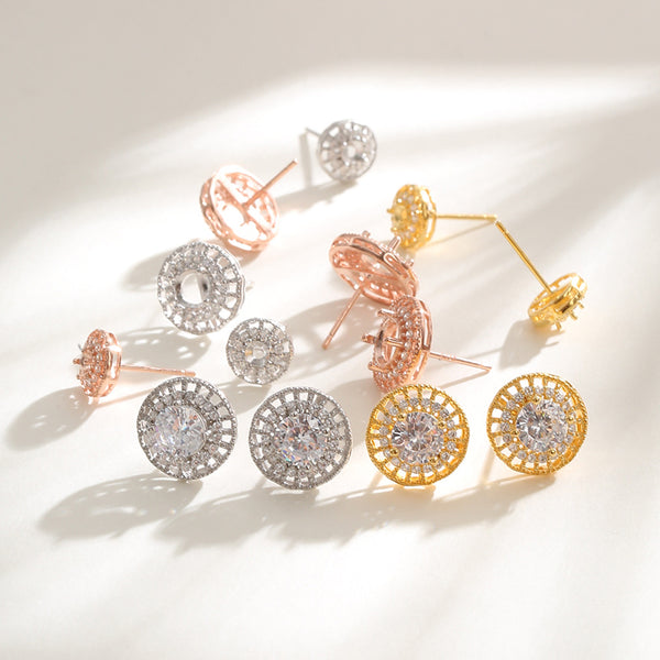 925 Sterling Silver Earring Setting, Suitable for Round Faceted Gemstones, 1 Pair, MFJS5019