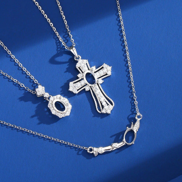 925 Sterling Silver Pendant Setting, Oval 5x7 mm Faceted Stone, Includes Chain, 1 Piece, MFJS3010