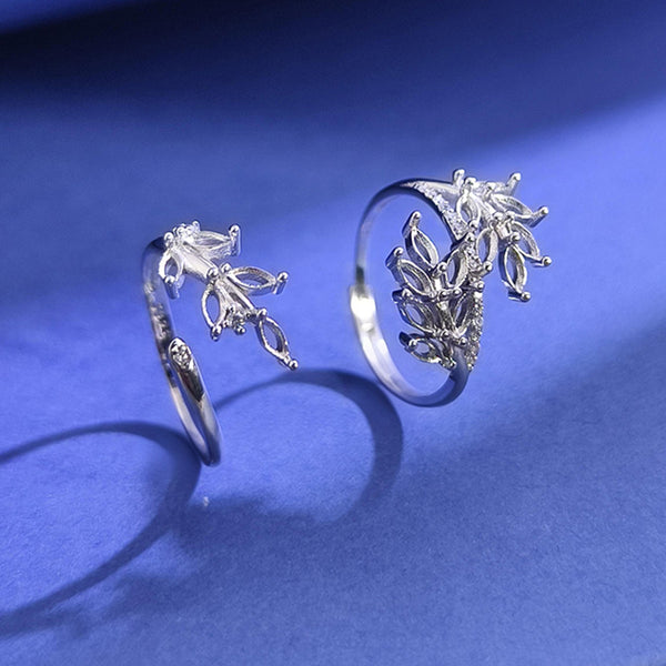 925 Sterling Silver Ring Setting, Marquise 2×4 mm Faceted Stone, Adjustable, 1 Piece, MFJS1046