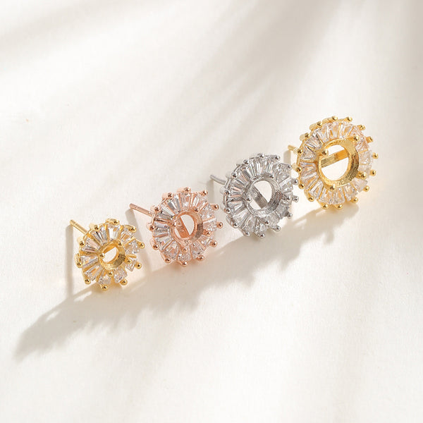 925 Sterling Silver Earring Setting, Suitable for Round Faceted Gemstones, 1 Pair, MFJS5020