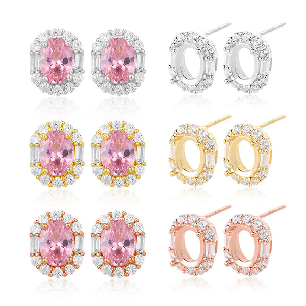 925 Sterling Silver Earring Setting, Suitable for 6×8 mm Oval Faceted Gemstones, 1 Pair, MFJS5012