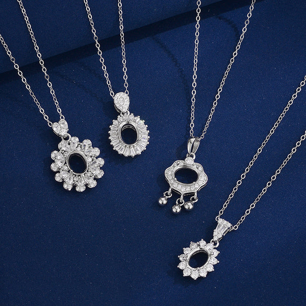 925 Sterling Silver Pendant Setting, Oval 6x8 mm Faceted Stone, Includes Chain, 1 Piece, MFJS3016