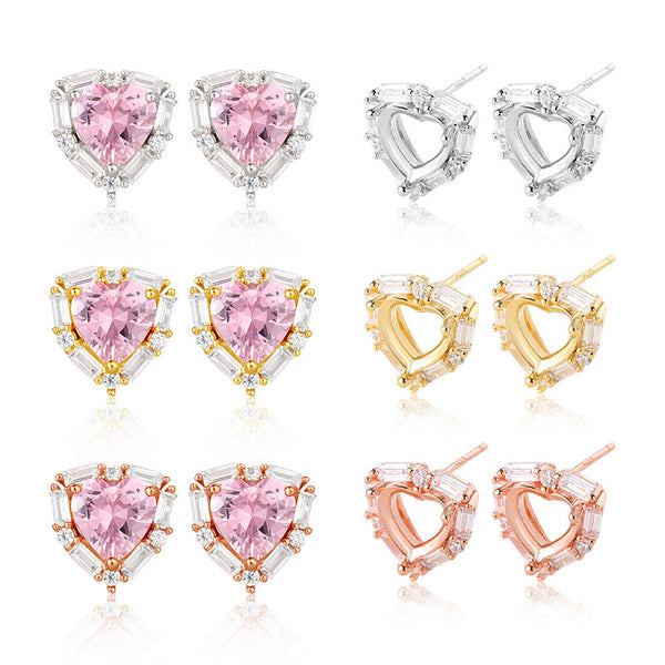 925 Sterling Silver Earring Setting, Suitable for Heart Faceted Gemstones, 1 Pair, MFJS5029