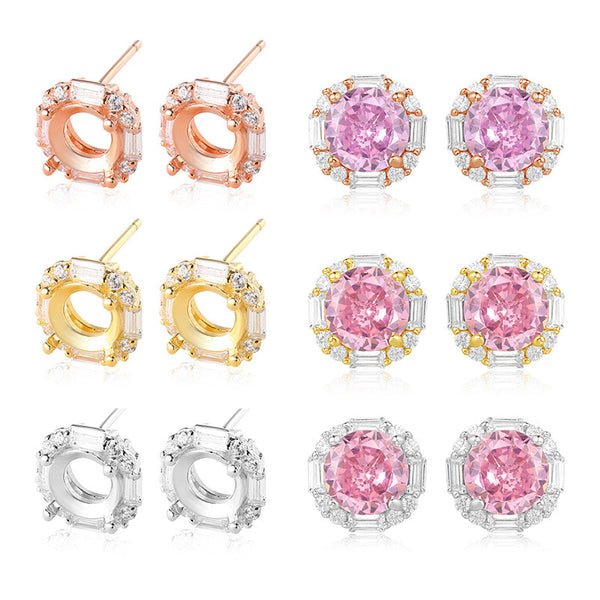 925 Sterling Silver Earring Setting, Suitable for Round Faceted Gemstones, 1 Pair, MFJS5025