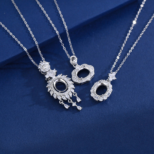 925 Sterling Silver Pendant Setting, Oval 7x9 mm Faceted Stone, Includes Chain, 1 Piece, MFJS3019