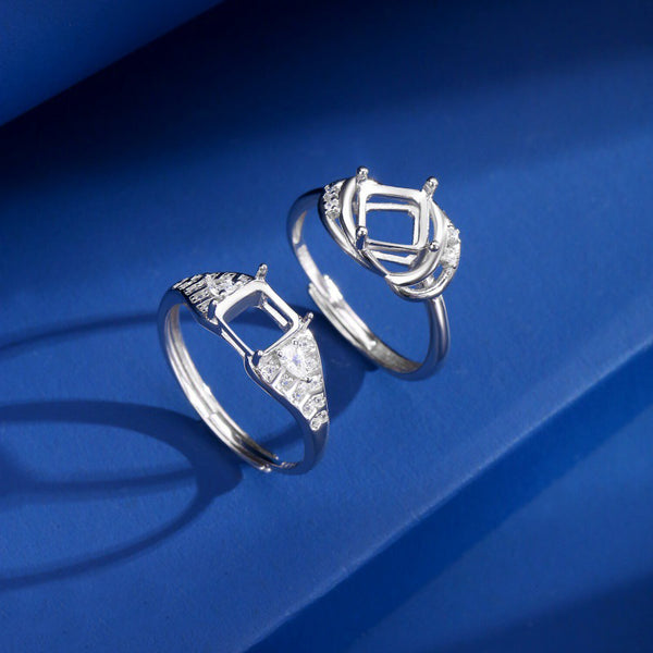 925 Sterling Silver Ring Setting, Square/Princess 6mm Faceted Stone, Adjustable, 1 Piece, MFJS1031