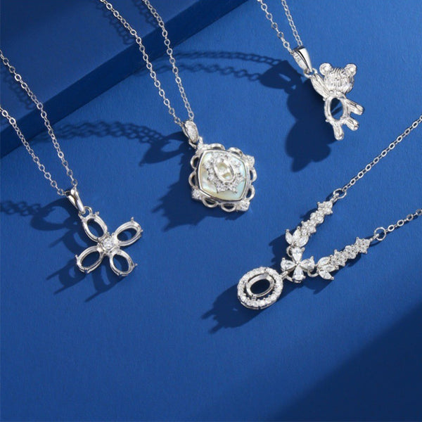 925 Sterling Silver Pendant Setting, Oval 4x6 mm Faceted Stone, Includes Chain, 1 Piece, MFJS3018