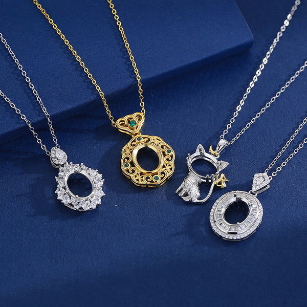 925 Sterling Silver Pendant Setting, Oval 8x10 mm Faceted Stone, Includes Chain, 1 Piece, MFJS3014