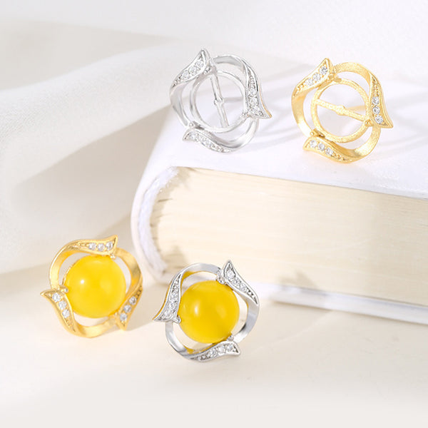 925 Sterling Silver Earring Setting, Suitable for Round Cabochons, 1 Pair, MFJS6020