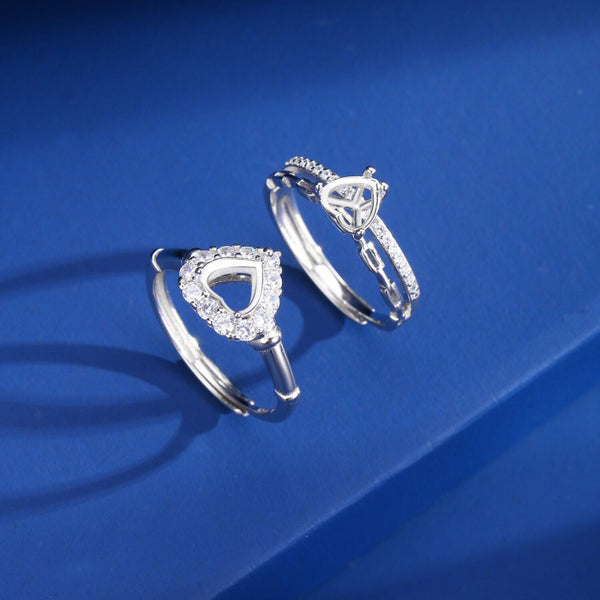 925 Sterling Silver Ring Setting, Heart 6mm Faceted Stone, Adjustable, 1 Piece, MFJS1034