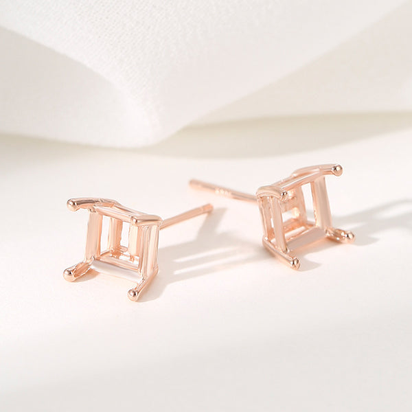 925 Sterling Silver Earring Setting, Suitable for Princess Faceted Gemstones, 1 Pair, MFJS5026