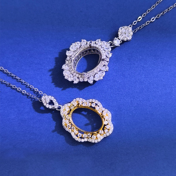 925 Sterling Silver Pendant Setting, Oval 10x14 mm Faceted Stone, Includes Chain, 1 Piece, MFJS3021