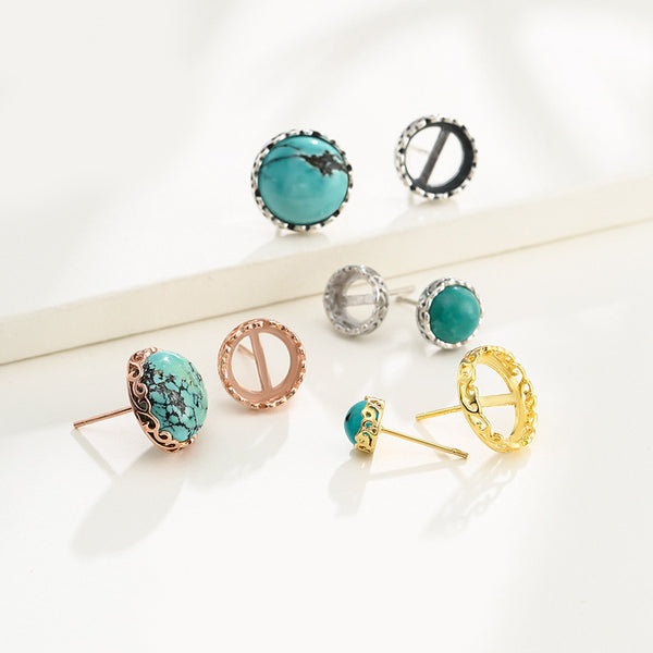 925 Sterling Silver Earring Setting, Suitable for Round Cabochons, 1 Pair, MFJS6016