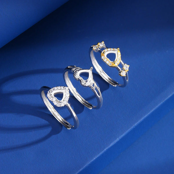 925 Sterling Silver Ring Setting, Heart 5mm Faceted Stone, Adjustable, 1 Piece, MFJS1036