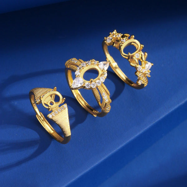 925 Sterling Silver Ring Setting, Oval 5×7 mm Faceted Stone, Adjustable, 1 Piece, MFJS1013