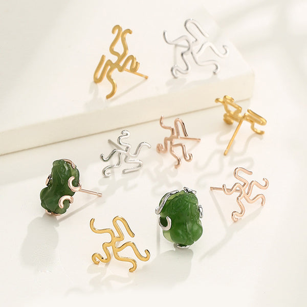 925 Sterling Silver Earring Setting, Suitable for Irregular-Shaped Cabochons, 1 Pair, MFJS6029