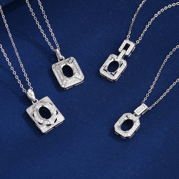 925 Sterling Silver Pendant Setting, Oval 6x8 mm Faceted Stone, Includes Chain, 1 Piece, MFJS3013