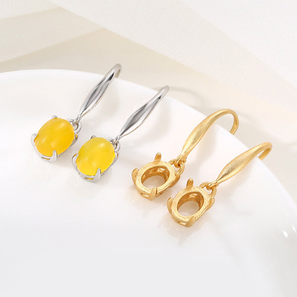 925 Sterling Silver Earring Setting, Suitable for Oval Cabochons, 1 Pair, MFJS6002