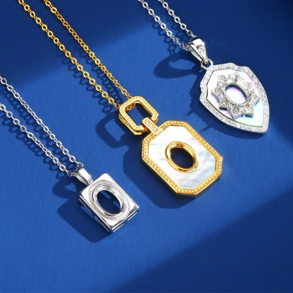 925 Sterling Silver Pendant Setting, Oval 5x7 mm Faceted Stone, Includes Chain, 1 Piece, MFJS3012