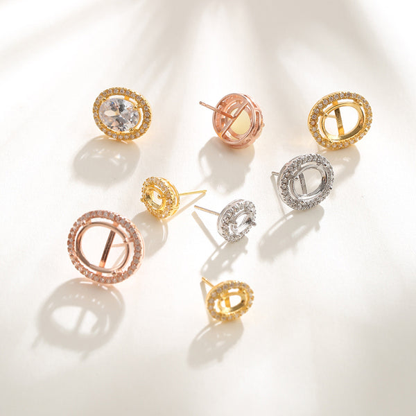 925 Sterling Silver Earring Setting, Suitable for Oval Faceted Gemstones, 1 Pair, MFJS5015