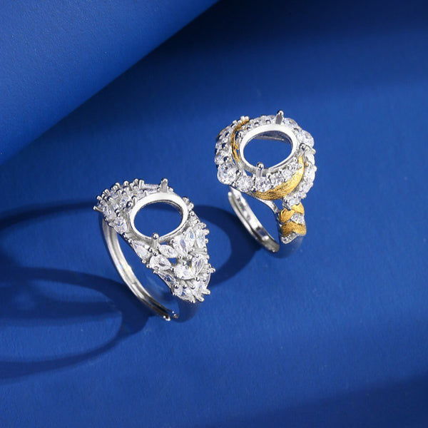 925 Sterling Silver Ring Setting, Oval 7×9 mm Faceted Stone, Adjustable, 1 Piece, MFJS1011