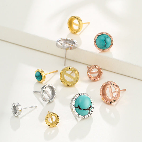 925 Sterling Silver Earring Setting, Suitable for Round Cabochons, 1 Pair, MFJS6014