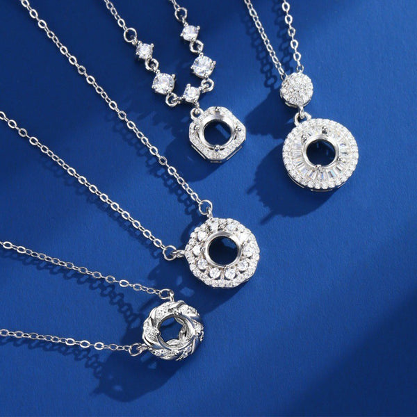 925 Sterling Silver Pendant Setting, Round 6mm Faceted Stone, Includes Chain, 1 Piece, MFJS3031