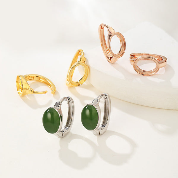 925 Sterling Silver Earring Setting, Suitable for Oval Cabochons, 1 Pair, MFJS6003