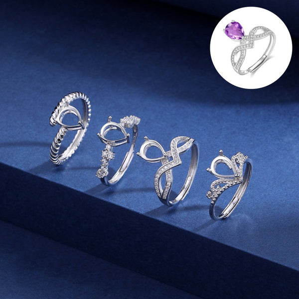 925 Sterling Silver Ring Setting, Pear 6×8 mm Faceted Stone, Adjustable, 1 Piece, MFJS1045