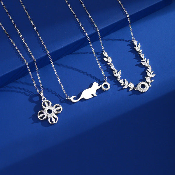 925 Sterling Silver Pendant Setting, Round 4mm Faceted Stone, Includes Chain, 1 Piece, MFJS3026