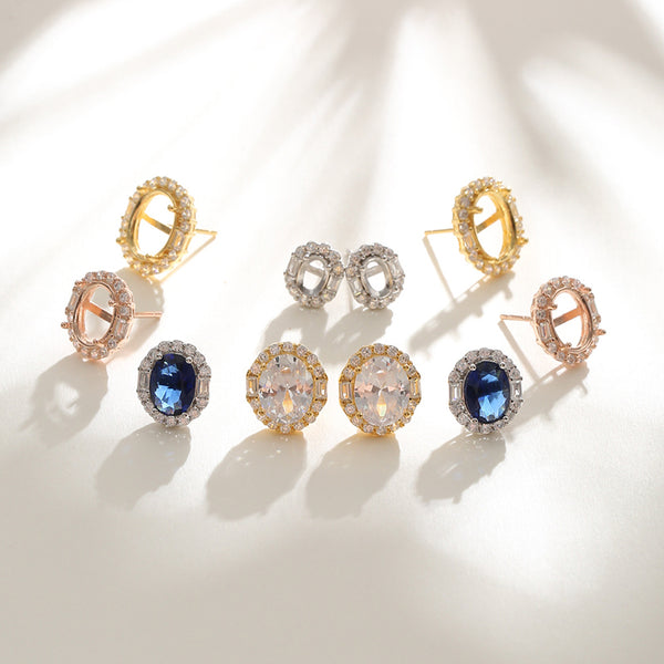 925 Sterling Silver Earring Setting, Suitable for Oval Faceted Gemstones, 1 Pair, MFJS5016