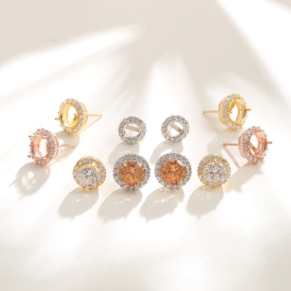 925 Sterling Silver Earring Setting, Suitable for Round Faceted Gemstones, 1 Pair, MFJS5024