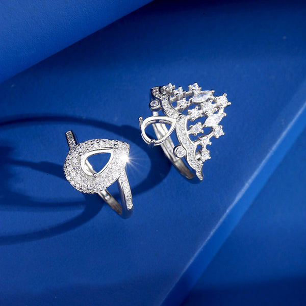 925 Sterling Silver Ring Setting, Pear 5×7 mm Faceted Stone, Adjustable, 1 Piece, MFJS1043